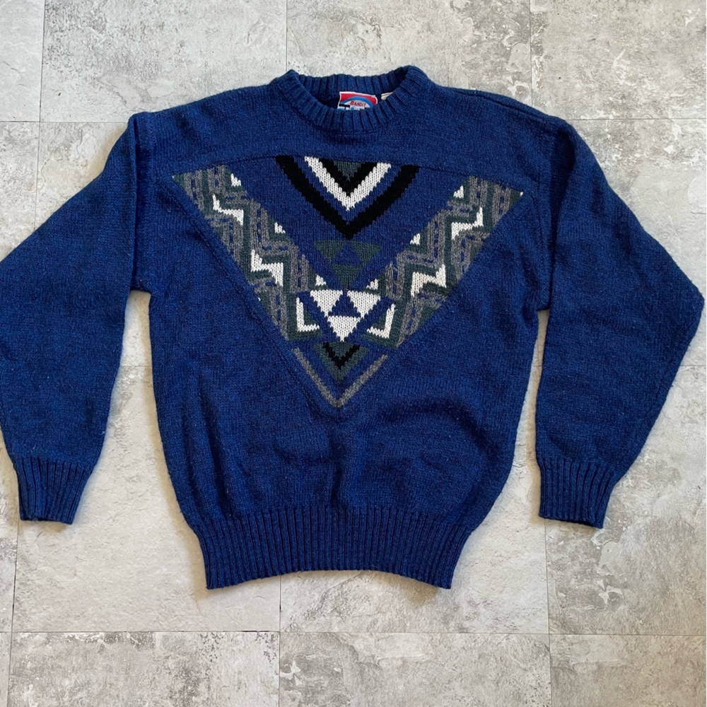 Vintage Urban Bandit Sweater Crew Neck Long Sleeve 90s XSM Blue Blk Gray White